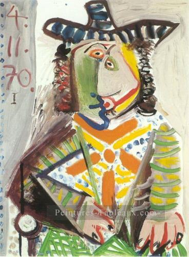 Buste d homme au chapeau 1970 Cubisme Peintures à l'huile